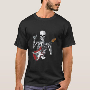 Rock On Skeleton Guitarist Funny Art Design T-Shirt