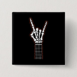 Rock On Skeleton Hand Guitar Gifts 15 Cm Square Badge