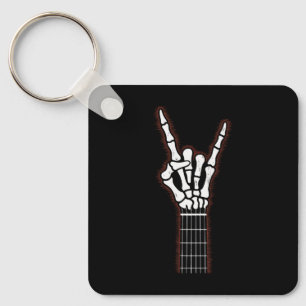 Rock On Skeleton Hand Guitar Gifts Key Ring