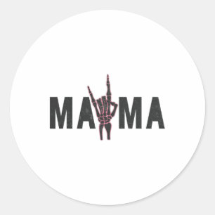 Rock On Skeleton Hand Mama Halloween Vintage Tee W Classic Round Sticker