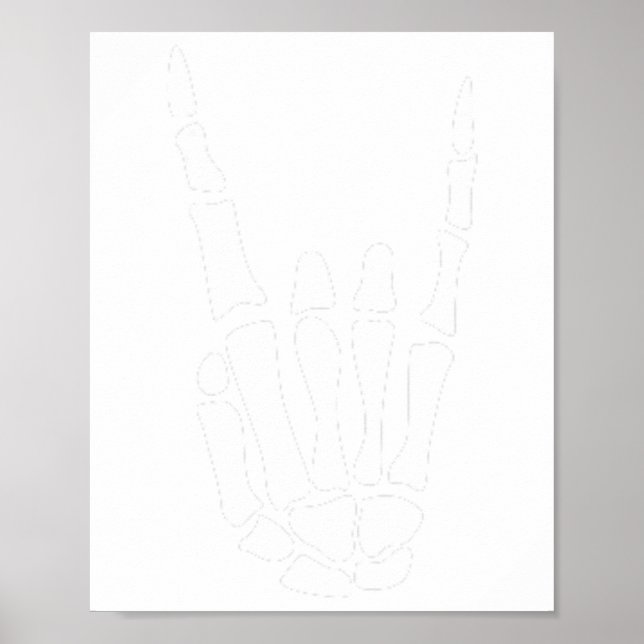 Rock On Skeleton Hand Sign - Minimalistic Hallowee (Front)