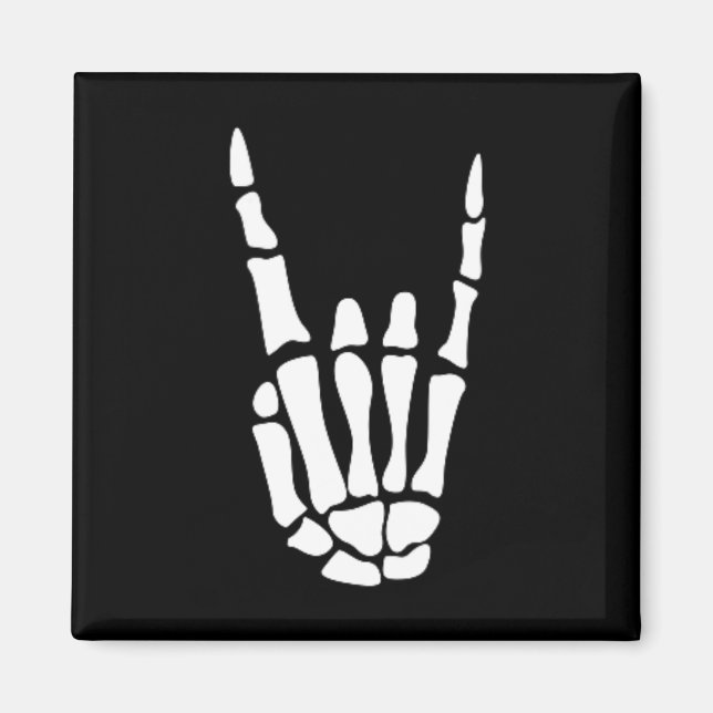 Rock On Skeleton Hand Sign - Minimalistic Hallowee Magnet (Front)