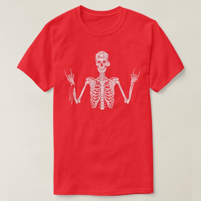 Rock On Skeleton Hands Rocking Funny Hand Hippie H T-Shirt (Design Front)