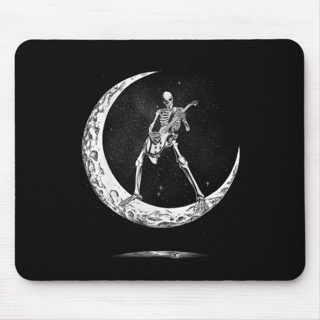 Rock On Skeleton Moon Rock And Roll Funny Hallowee Mouse Pad (Front)