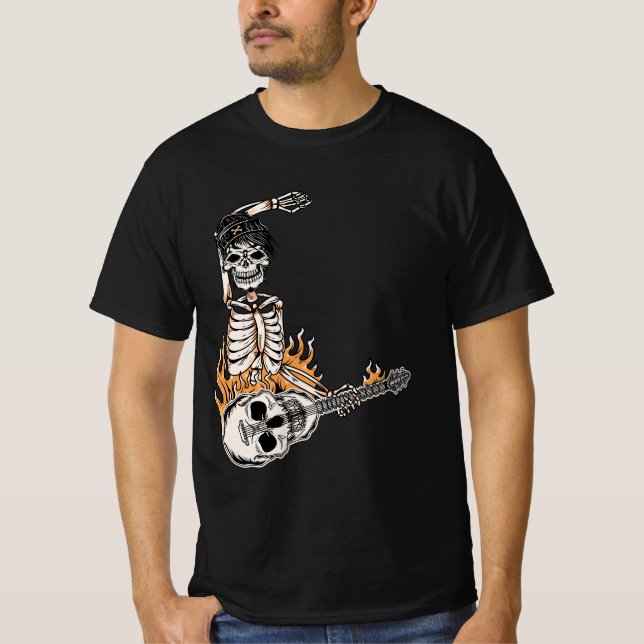 Rock On Skeleton Playing Guitar Halloween Costume  T-Shirt (Front)