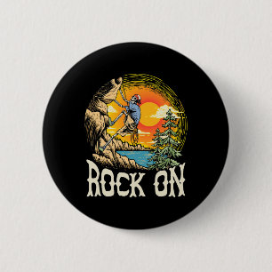 Rock On Skeleton Rock Climber Vintage Climbing And 6 Cm Round Badge