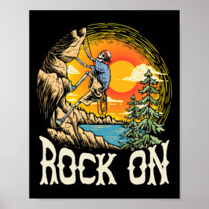 Rock On Skeleton Rock Climber Vintage Climbing And Poster
