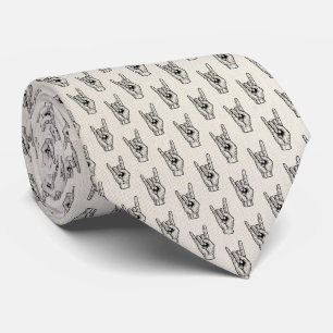 Rock On Sketch Devil Horns Hand Pattern Canvas Tie
