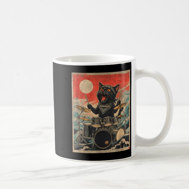 Rock On Vintage Drummer Cat Cool Band Style Gift  Coffee Mug (Right)