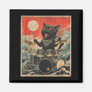 Rock On Vintage Drummer Cat Cool Band Style Gift  Magnet