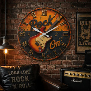 Rock On Vintage Electric Guitar Rock Music Large Clock