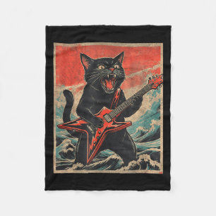 Rock On Vintage Guitarist Cat Cool Band Style Gift Fleece Blanket