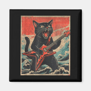 Rock On Vintage Guitarist Cat Cool Band Style Gift Magnet