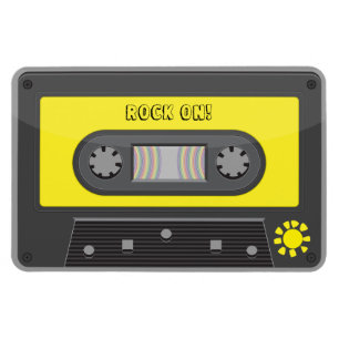 Rock on yellow cassette with rainbow tape magnet