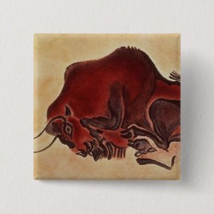 Rock painting of a bison, late Magdalenian 15 Cm Square Badge