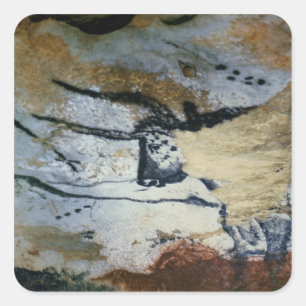 Rock painting of a bull with long horns square sticker