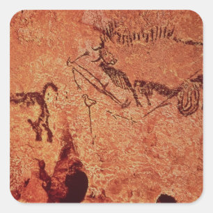 Rock painting of a hunting scene, c.17000 BC Square Sticker