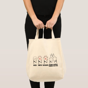 Rock, paper, scissor, murder mittens! tote bag