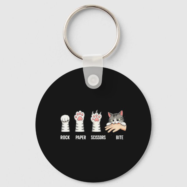 Rock Paper Scissors Bite Hand Game Cute Paw Funny Key Ring (Front)
