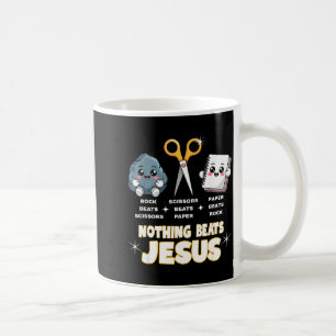Rock Paper Scissors But Nothing Beats Jesus Funny  Coffee Mug