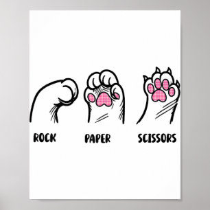 Rock Paper Scissors Cat Paws Funny Cat Lover Kitte Poster