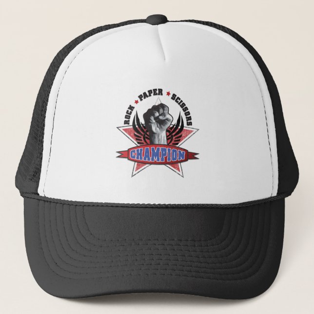 Rock, Paper, Scissors Champion Trucker Hat (Front)