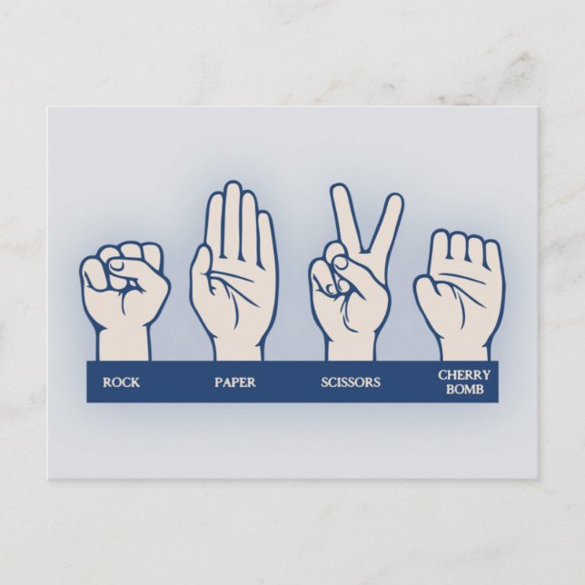 Rock, Paper, Scissors, Cherry Bomb Postcard (Front)