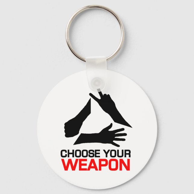 Rock, Paper, Scissors, Choose Your weapon Key Ring (Front)