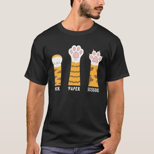 Rock Paper Scissors Cute Cat Paws With Claws Funny T-Shirt (Front)