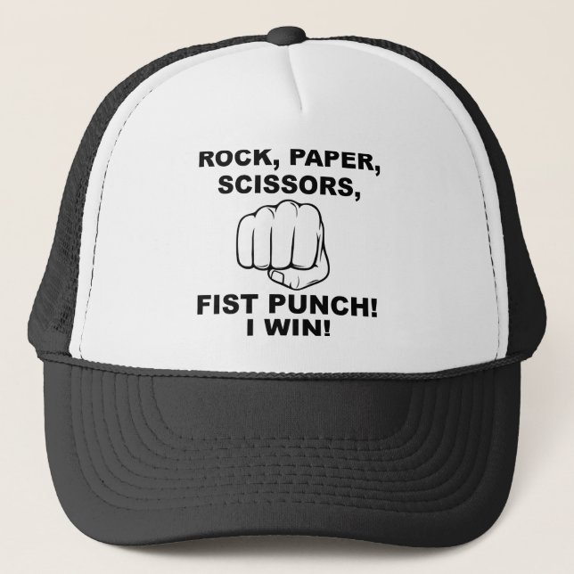 Rock Paper Scissors Fist Punch Funny Ball Cap Hat (Front)