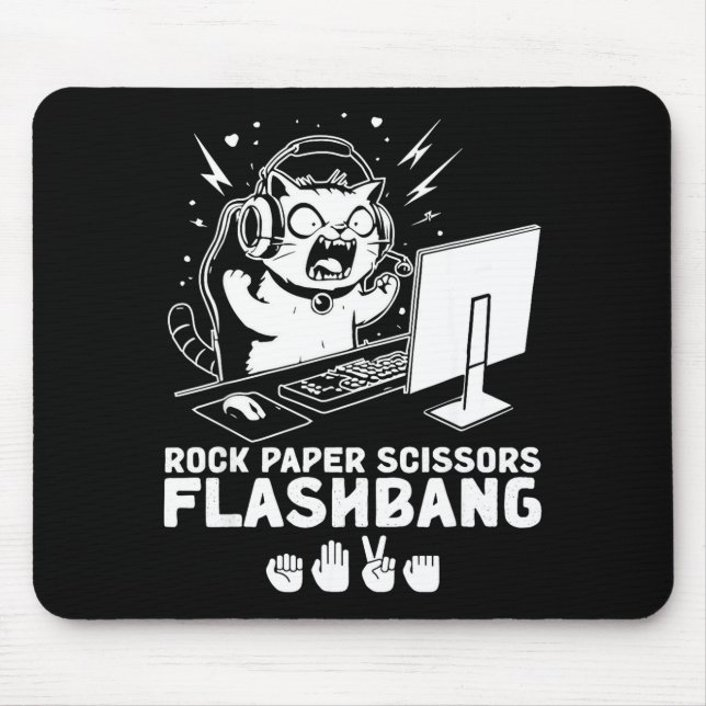 Rock paper scissors flashbang cat meme  mouse pad (Front)