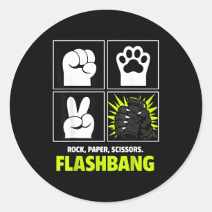 Rock paper scissors flashbang funny cat paws gamin classic round sticker
