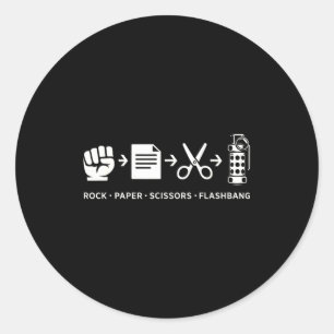 Rock paper scissors flashbang gamer humor gaming classic round sticker