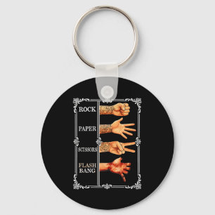 Rock paper scissors flashbang gamer meme key ring