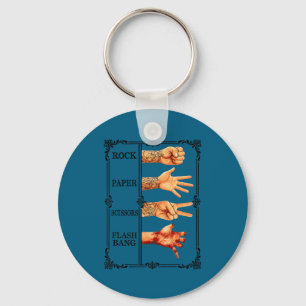 Rock paper scissors flashbang gamer meme key ring