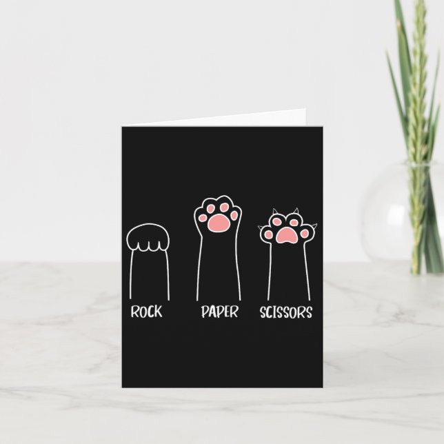 Rock Paper Scissors Hand Game Cute Paw Funny Cat  Card (Front)