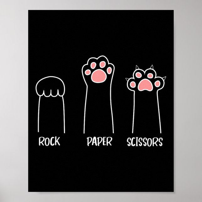 Rock Paper Scissors Hand Game Cute Paw Funny Cat  Poster (Front)