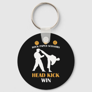 Rock Paper Scissors Head Kick I Win Yellow Karate Key Ring