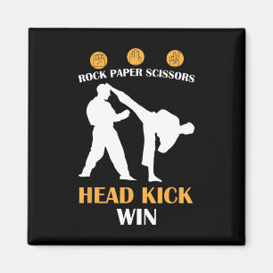 Rock Paper Scissors Head Kick I Win Yellow Karate Magnet