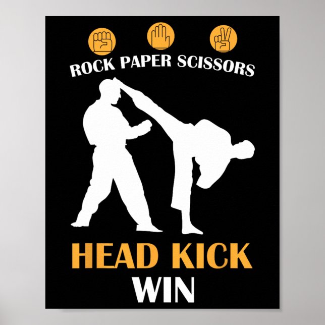 Rock Paper Scissors Head Kick I Win Yellow Karate  Poster (Front)