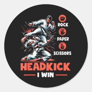 Rock Paper Scissors Headkick Win Funny Taekwondo Classic Round Sticker