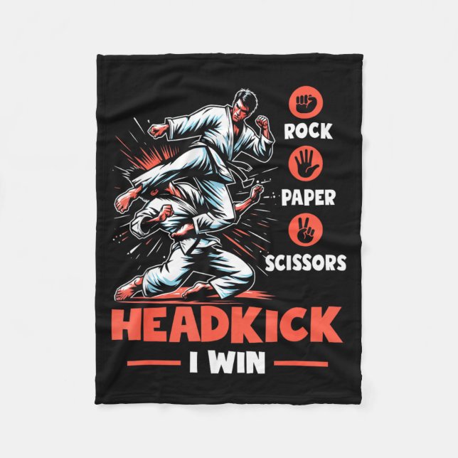 Rock Paper Scissors Headkick Win Funny Taekwondo Fleece Blanket (Front)