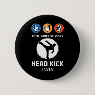 Rock Paper Scissors Headkick Win Funny Taekwondo K 6 Cm Round Badge