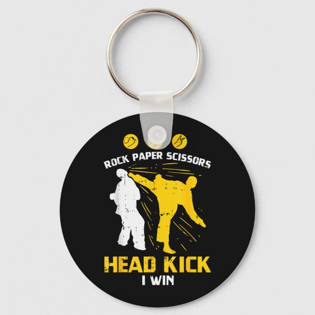 Rock Paper Scissors Headkick Win Funny Taekwondo Key Ring (Front)