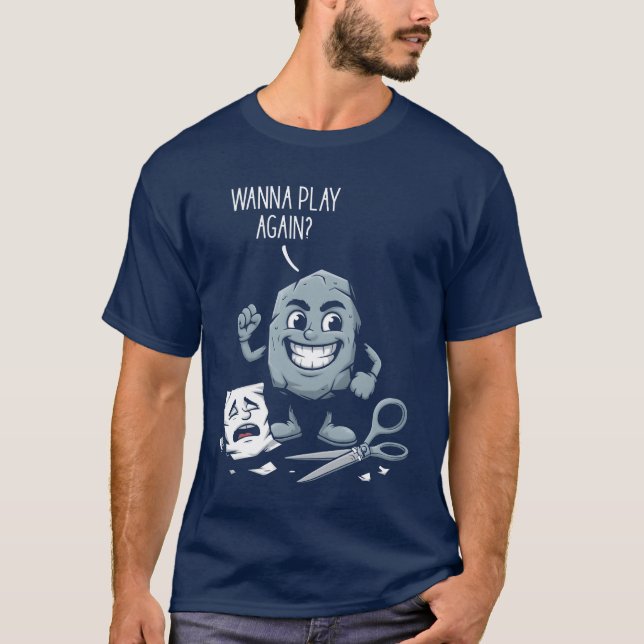 Rock Paper Scissors Kawaii Wanna Play Again T-Shirt (Front)