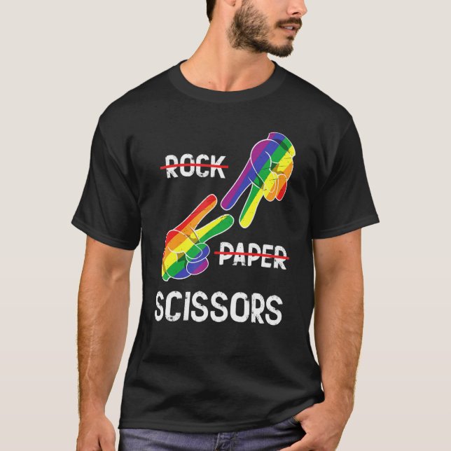 Rock Paper Scissors Lesbian Pride Rainbow Lgbt Q P T-Shirt (Front)