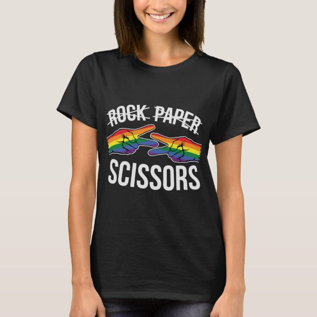 Rock-Paper-Scissors-Lesbian-Rainbow T-Shirt (Front)