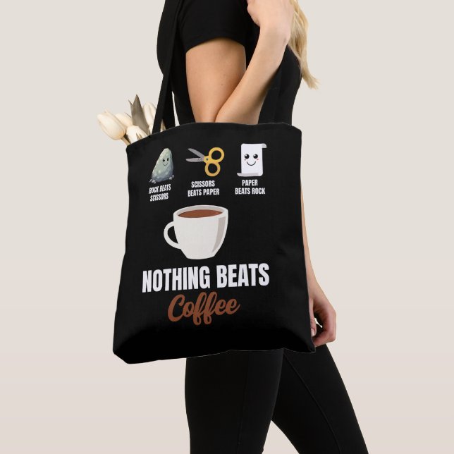 Rock Paper Scissors Nothing Beats Coffee Tote Bag (Close Up)