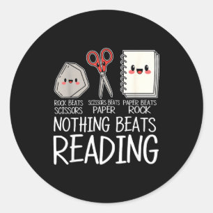 Rock paper scissors nothing beats reading book classic round sticker