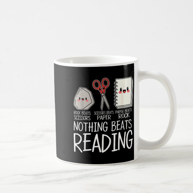 Rock paper scissors nothing beats reading book coffee mug (Right)
